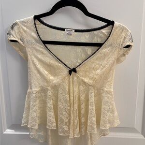 Urban Outfitters Cream Lace Peplum Blouse